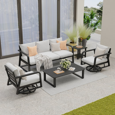 Patio Furniture Set with 3-Seater Sofa, 2 Swivel Rocking Chairs & 2 Coffee Tables