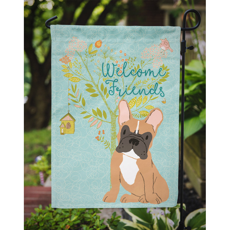 « welcome », un polyester de 2 côtés en polyester de 15 x 11 po drapeau de jardin, Bouledogue français brun clair