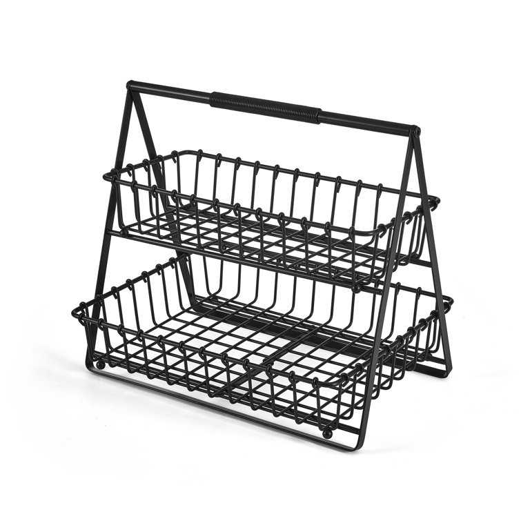 2 Tier Metal Tabletop General Basket, Utility Vegetable Storage Basket Bread Organizer Rack, Bronze Rebrilliant