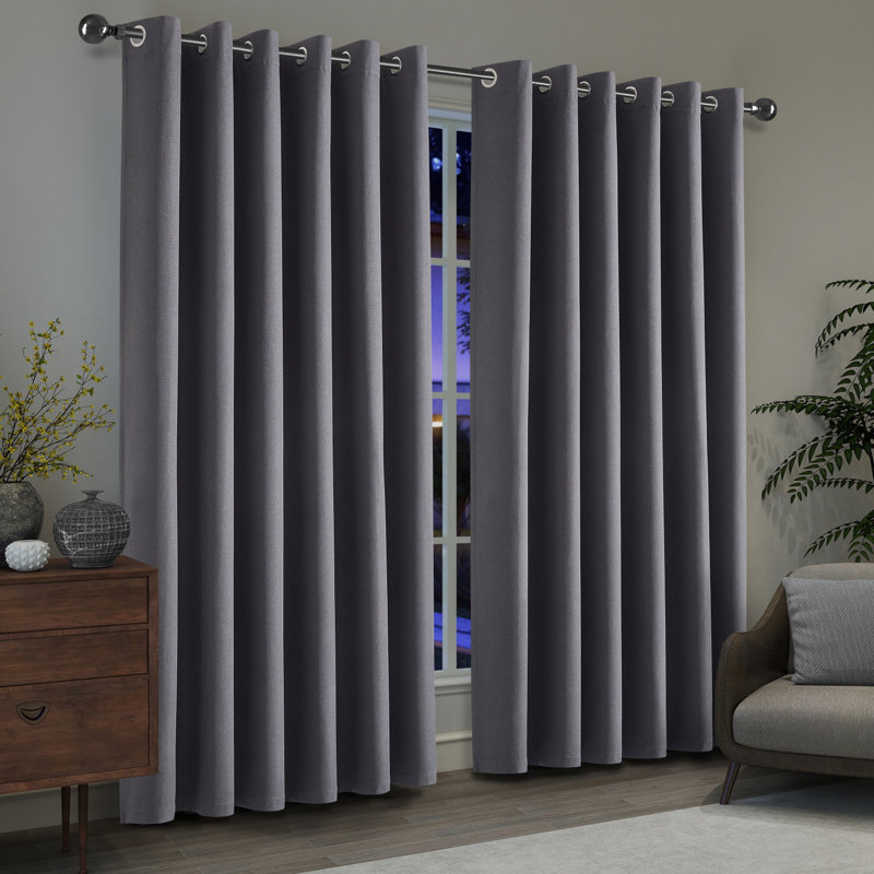 Linen Blend Blackout Curtain Panel Pair, Charcoal, 117cm Width x 137cm Drop
