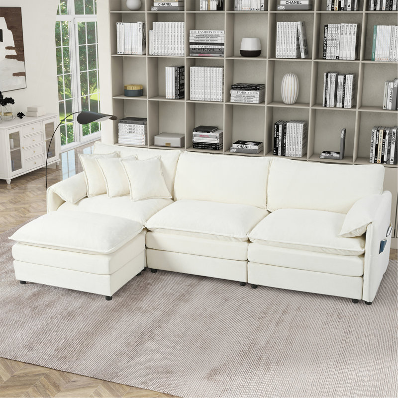 Canapé modulaire modulaire, ensemble de canapé en L surdimensionné pour siège profond, canapé à 3 places avec repose-pieds mobile, combinaison de bricolage, chenille