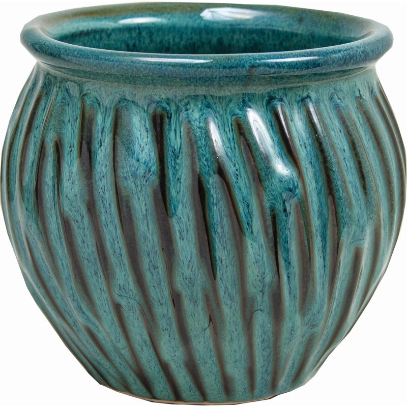 Reactive Blue Glazed Swirl Planter