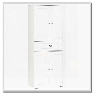 HOMCOM 72" Freestanding Kitchen Pantry Cabinet with 2 Large Double Door Cabinets and 1 Center Drawer, White