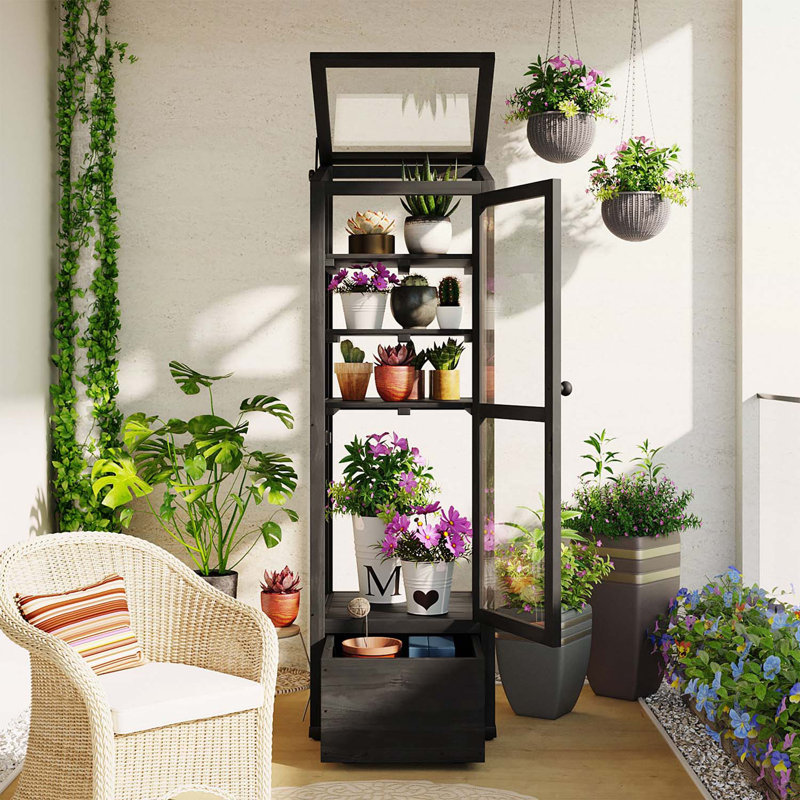 Versatile Portable Wooden Greenhouse for All Plant Types and Environments, Black
