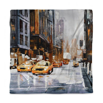 Brown Contemporary Cities Duvet - Big City Street with Taxi