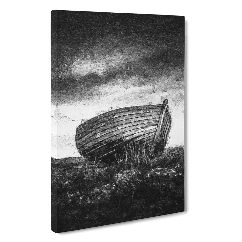 Stranded Wooden Boat - Wrapped Canvas Painting, 60cm H x 40cm W x 3cm D