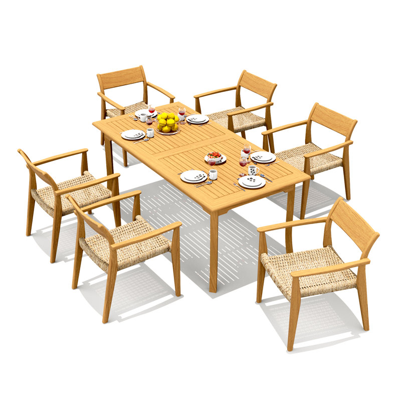 6 Seats 7 Pcs Grade-A Teak Wood Dining Set: 71" Rectangle Table And 6 Amilo Stacking Arm Chairs #11AM1606, 6