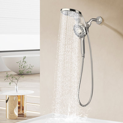Brushed Nickel Magnetic Dual Shower Head Combo With 9 Spray Settings