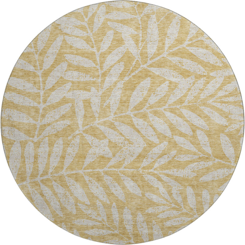 Premium Machine Washable Prisco Gold Rug, Round 8'