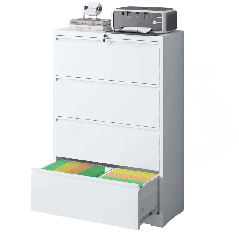 Heavy Duty Metal 4-Drawer Lateral File Cabinet, 35.4 Inch Wide, Locking for Home Office, Space-Saving Vertical Storage