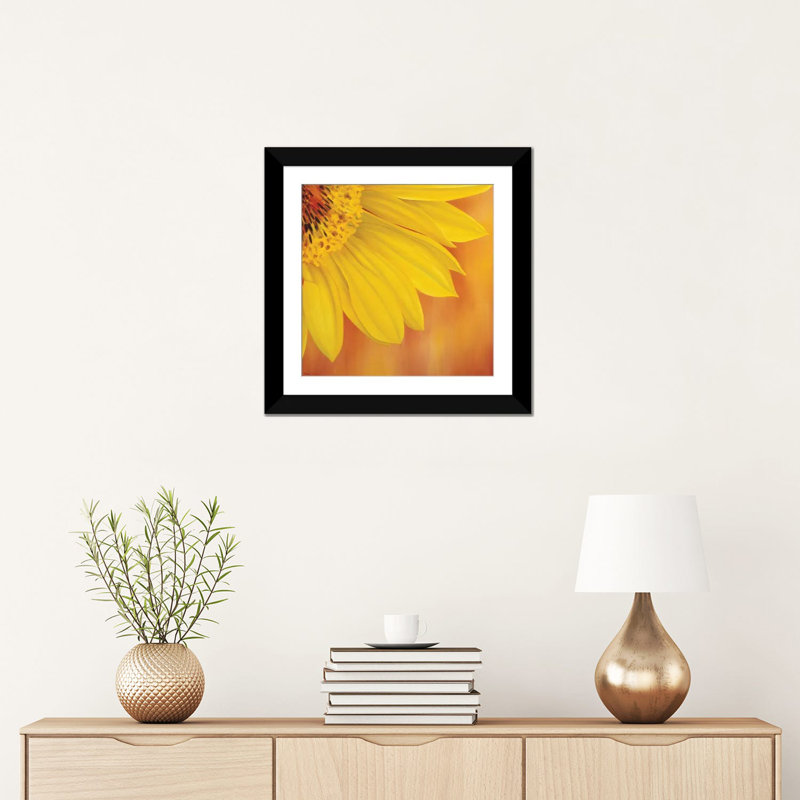 « tournesol ii », reproduction d’impression sur toile, H 16 po x l 16 po x P 1 po, Papier d'art encadré noir, Blanc
