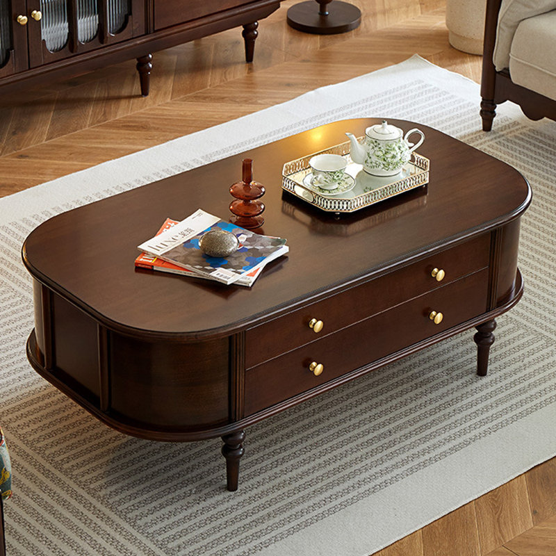 Table basse avec rangement en bois massif rétro français, H 18,9 po x L 51,18 po x l 27,56 po