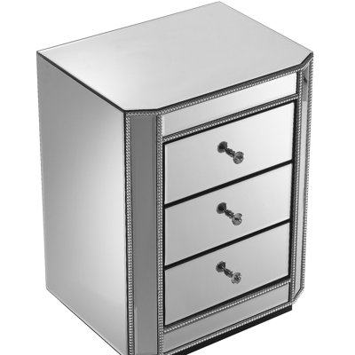 3-Drawer Mirrored Nightstand Bedside Table, Modern End Side Table, Mirrored Nightstand, Mirrored Side Table For Living Room, Bedroom, Entryway 17.7"W X 13.8"D X 23.6"H