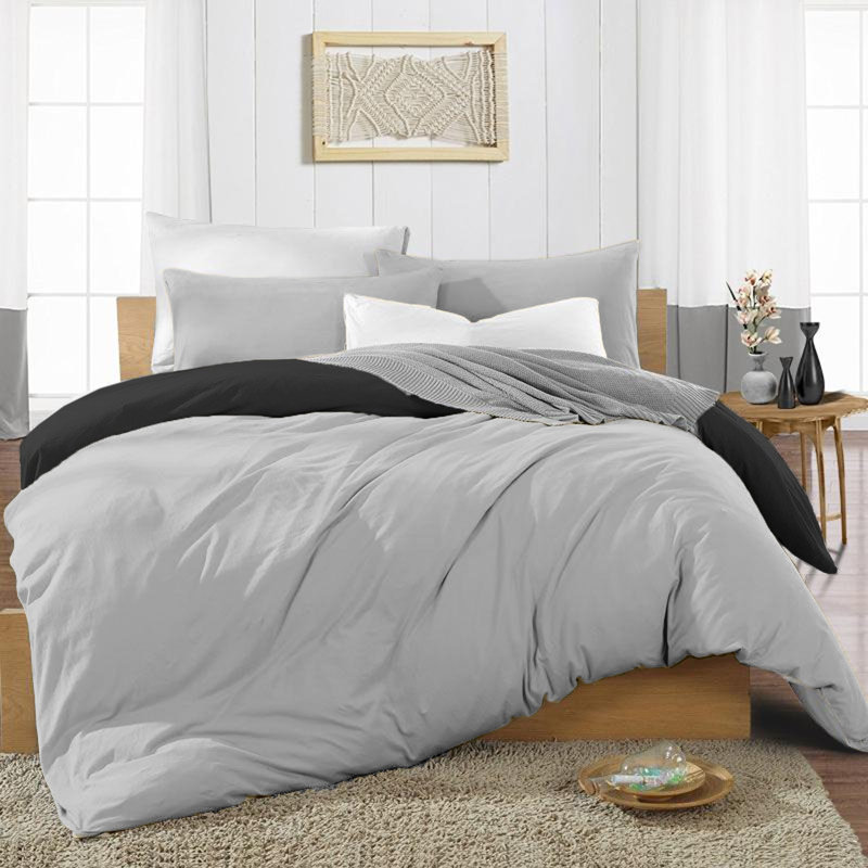 My Home Store Fridi Microfiber Reversible Duvet Cover Set , Double Duvet Cover + 2 Standard Pillowcases, Black/Grey