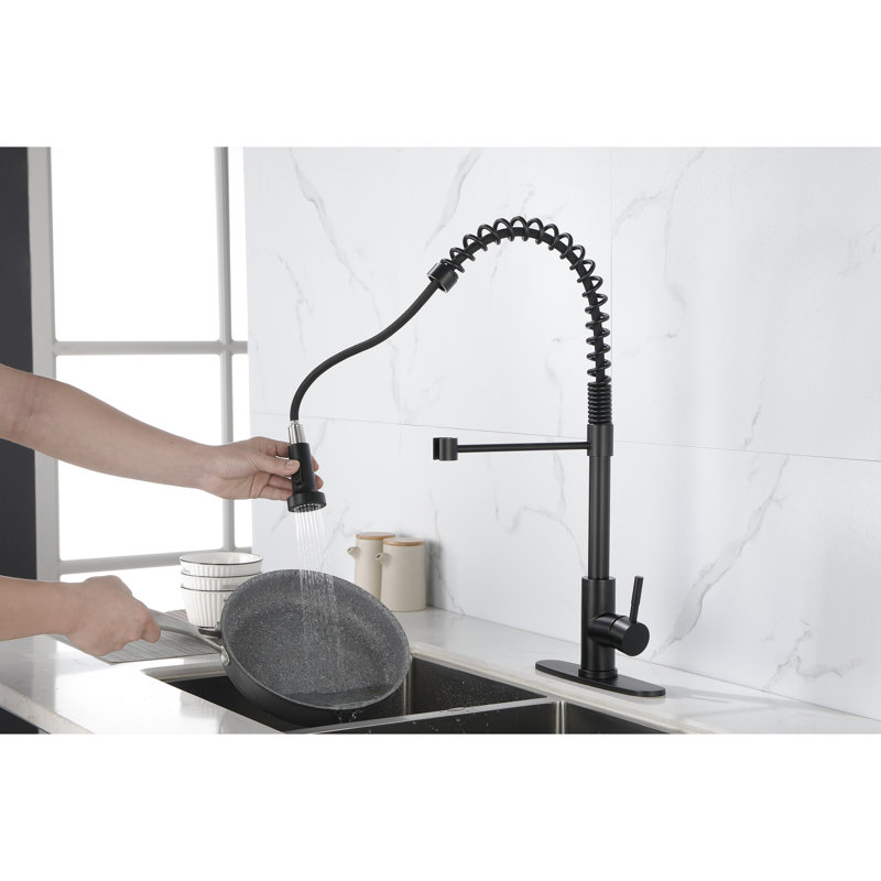 Pull Out Matte Black Faucet For Commercial Sink, Stainless Steel Kitchen With , Smooth Operation