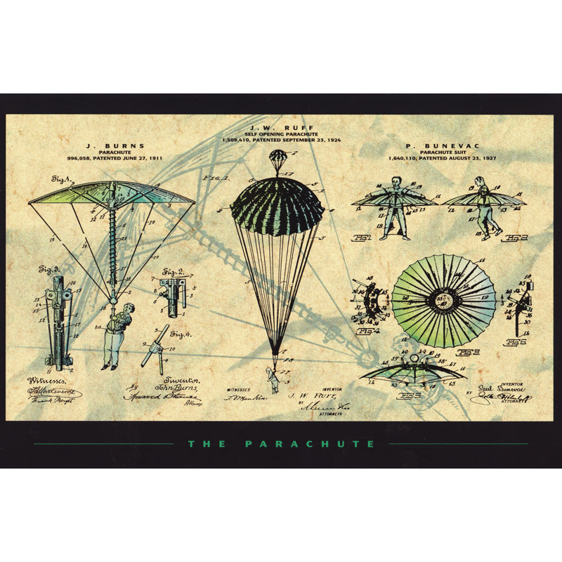 The parachute brevet-impression d’art graphique sur papier, H 18 po x l 24 po x 0,1 po, Papier non encadré