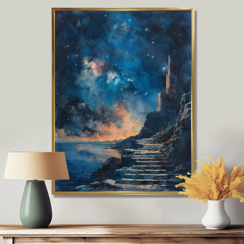 Paysage Galactic Glimpse, Toile avec cadre flottant or, H 12 po x l 20 po x P 1 po