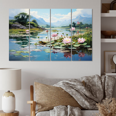 «China Art Jade Lotus II», art mural chinois sur toile, 4 panneaux