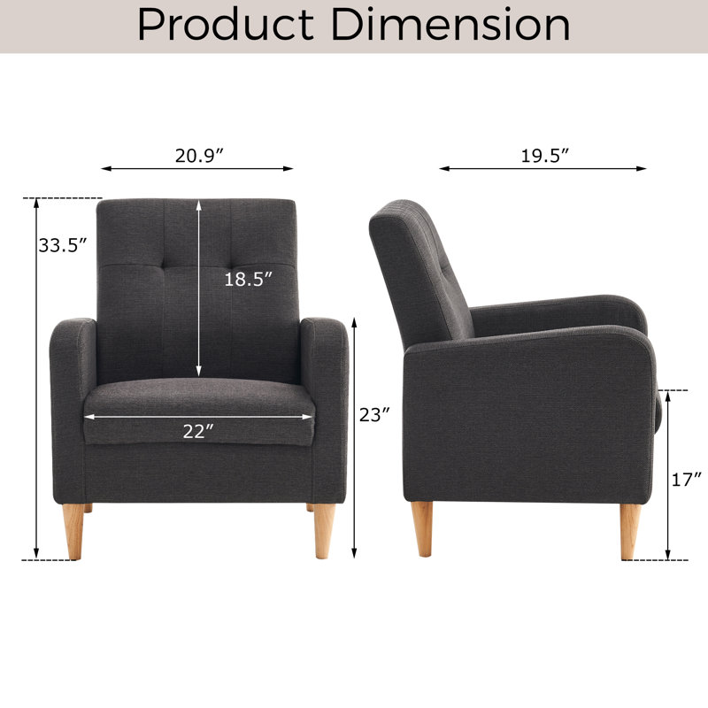 Dannyell 29'' Wide Tufted Accent Armchair - Solid Wood Legs