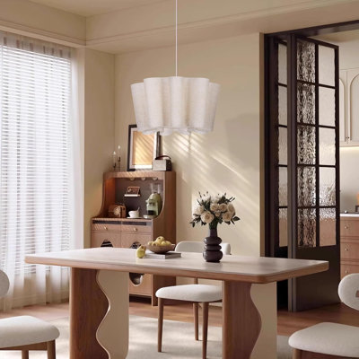 Luminaire suspendu de 15,7 po pour îlot de cuisine avec abat-jour 1 lumière en forme de pétale de lin Lustre de salle à manger pour lustre moderne