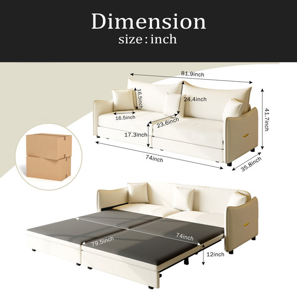 Latitude Run® 81.9" King Pull Out Sofa Bed,3-In-1 Convertible Sofa Bed ...