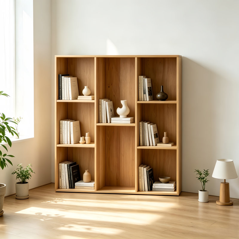 8-Cube Bookcases, Closed Back Bookshelf Storage Unit, Natural Oak Style Cabinet for Living Room Bedroom Office, Natural Oak