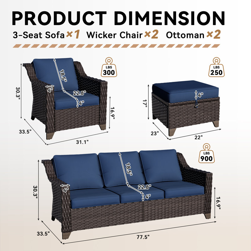 5-Seater Outdoor Conversation Set with Cushions, Blue