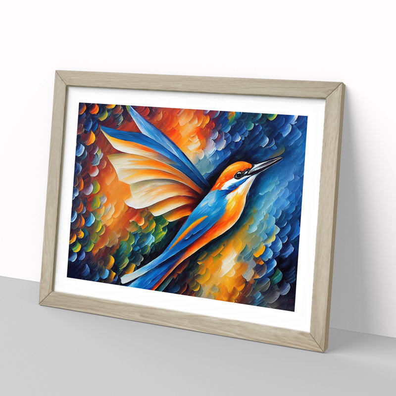 Kingfisher Bird Vol.7 Abstract - Framed Print, 34cm H x 46cm W x 2cm D, Oak