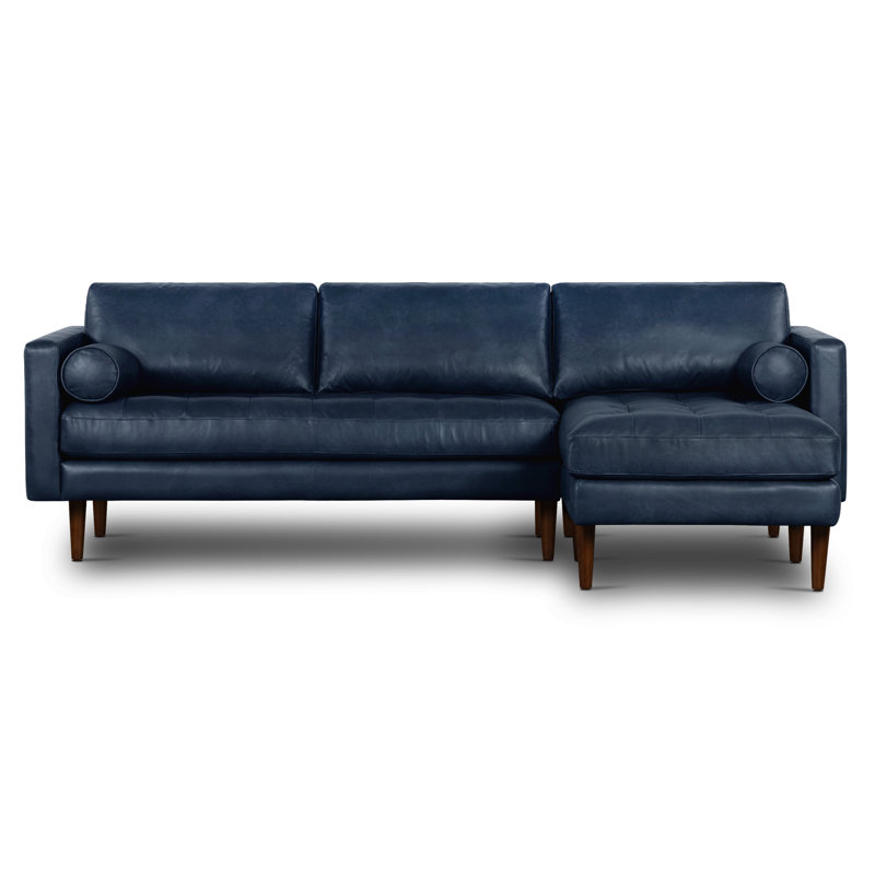 Napa Full-Grain Genuine Italian Leather Sectional, Right Hand Facing, Midnight Blue Genuine Leather