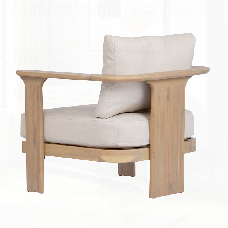 Fauteuil club d'extérieur en bois d'acacia avec coussins hydrofuges, parfait pour la détente sur le patio, le jardin et le balcon