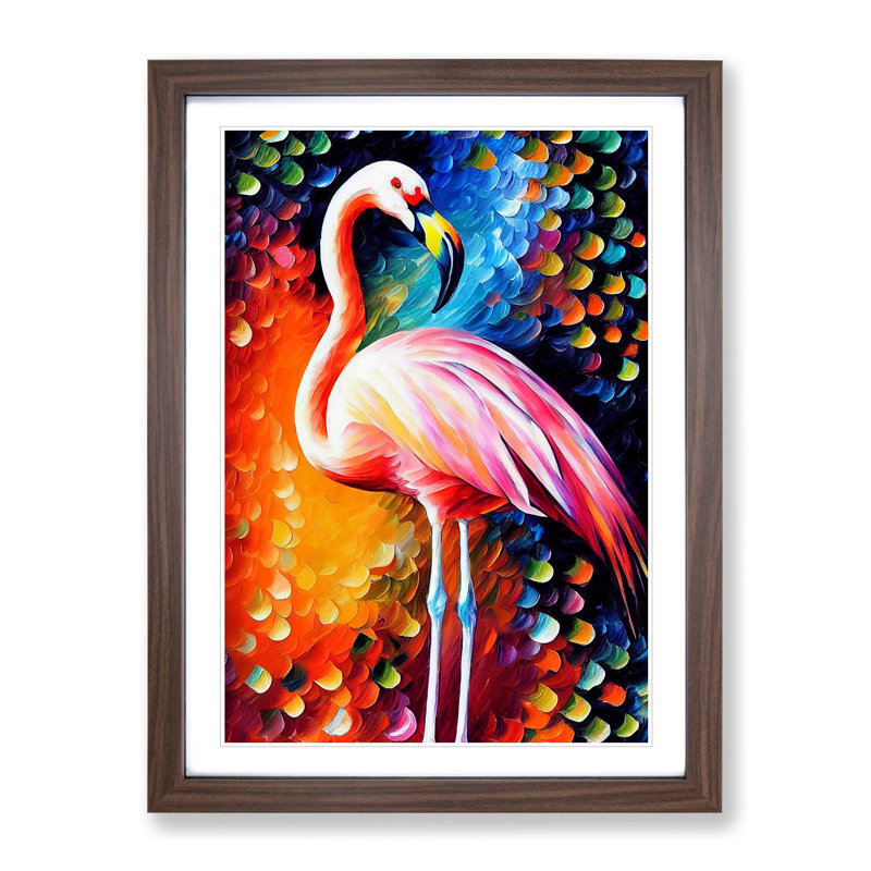Flamingo Portrait No.3 - Framed Print, 34cm H x 25cm W x 2cm D, Walnut