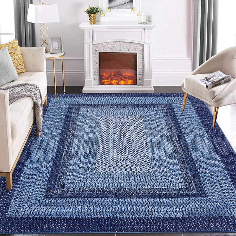 Washable Modern Rugs for Bedroom Imitation Braided Soft Geometric Area Rug Non Slip Stain Resistant Carpet