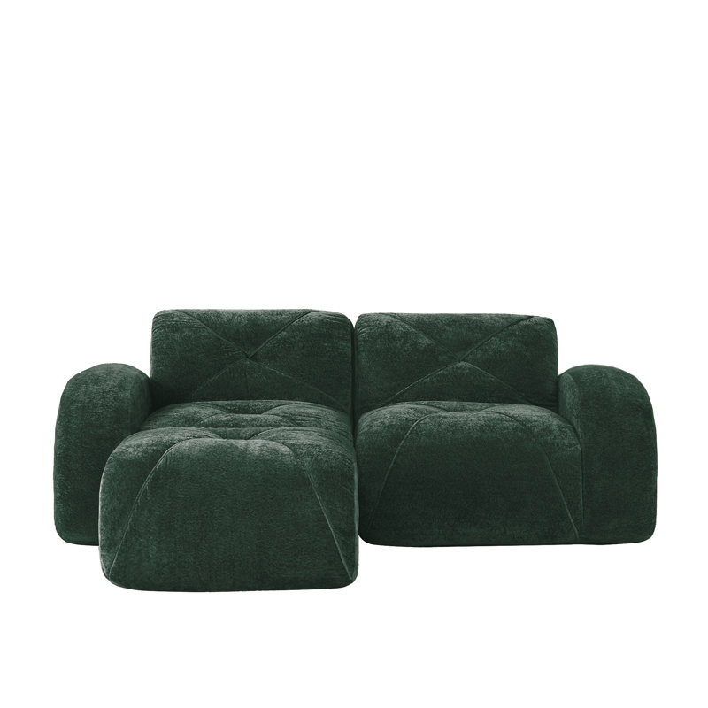 Canapé en L sans os, Vert, H 29,9 po x l 80,3 po x P 67,3 po