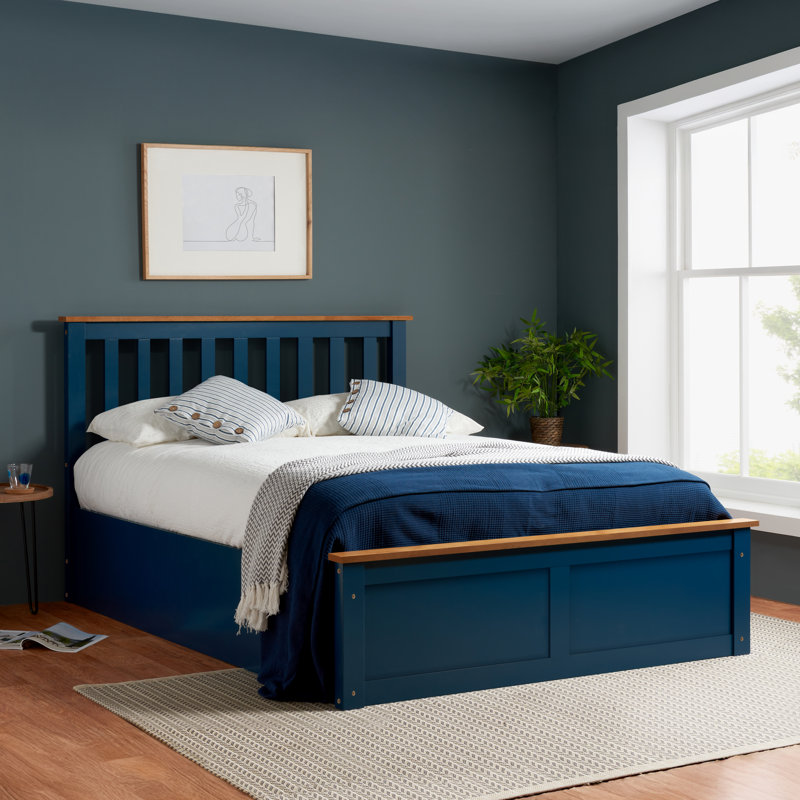 Verona Wooden Ottoman Bed, Double (4'6), Navy Blue