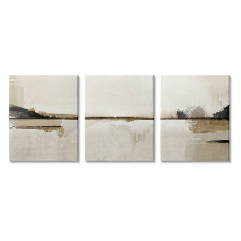 «Abstract Abstract Beige Landscape», ensemble de 3 giclées encadrées par Ros Ruseva, H 30 po x l 24 po x P 1,5 po