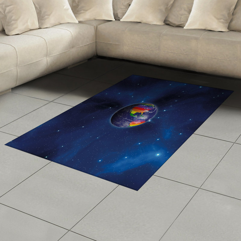 Dark Blue High Density Long Fiber Poly Threads Decorative Area Rug Carpet, Rectangle 4' x 5'8"