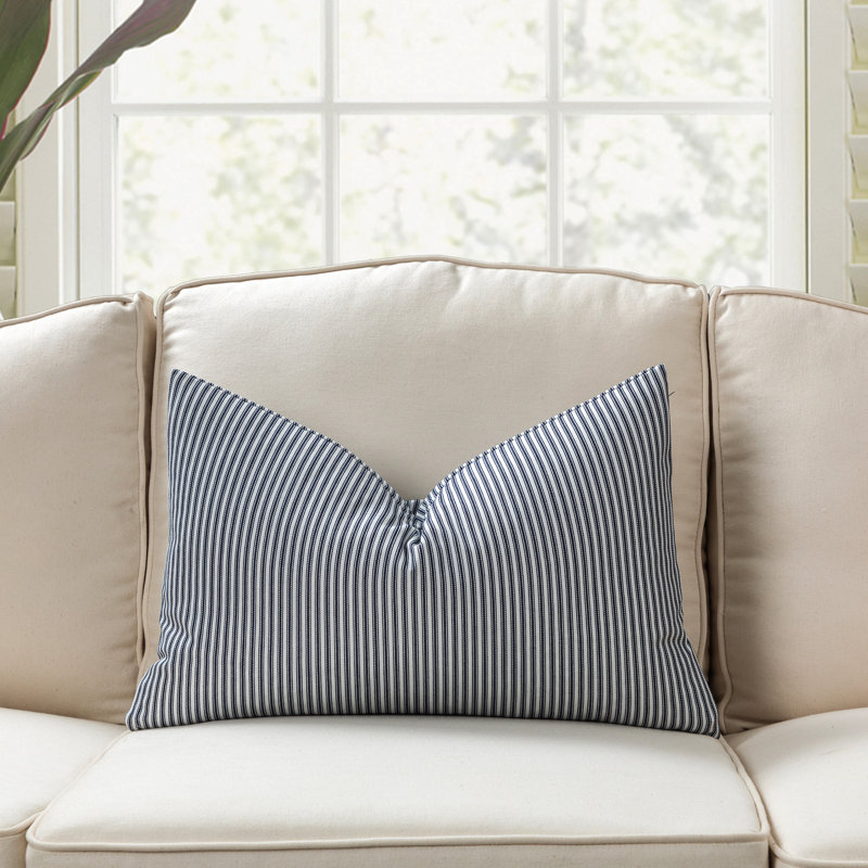 Michael Penny Ticking Pillow Cover & Insert, Square 22", Pillow Cover Only - No Insert, Blue Striped