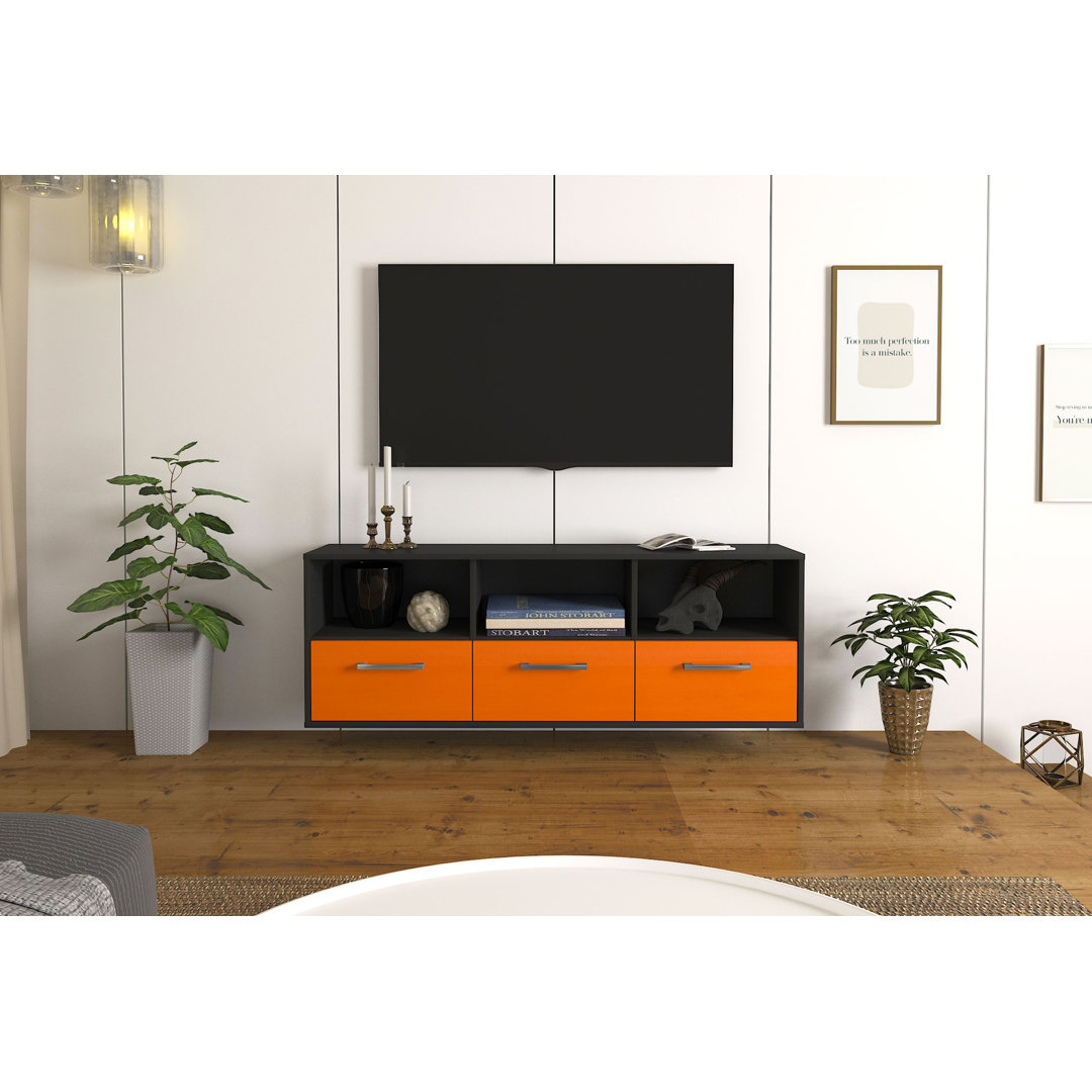 TV-Ständer Las Vegas, Farbe: Orange/Weiß, Fliegend/Metallgriffe, Größe: 92x49x35 cm