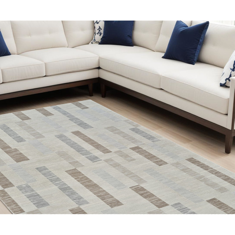 Tapis abstrait beige et brun 8 pi x 11 pi