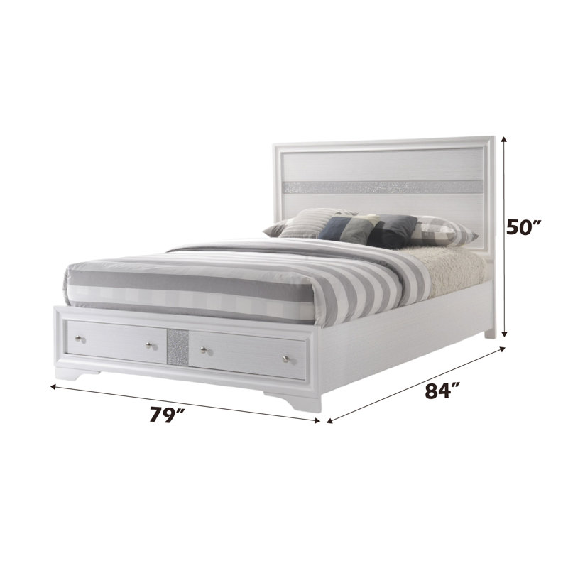 Lit de rangement bas à profil bas blanc avec 5 lattes et panneaux, aucun sommier requis, matelas de 81 po convenant à 8 pieds de soutien, compatibilité
