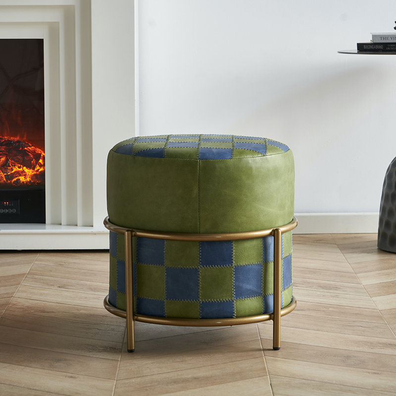 Vitalius Leather Ottoman, Green/Blue