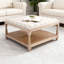 Grandes tables basses carrées de 33 pouces avec repose-pieds carré pour le salon, repose-pieds capitonné en lin avec tablette de rangement et pieds solides pour le bureau