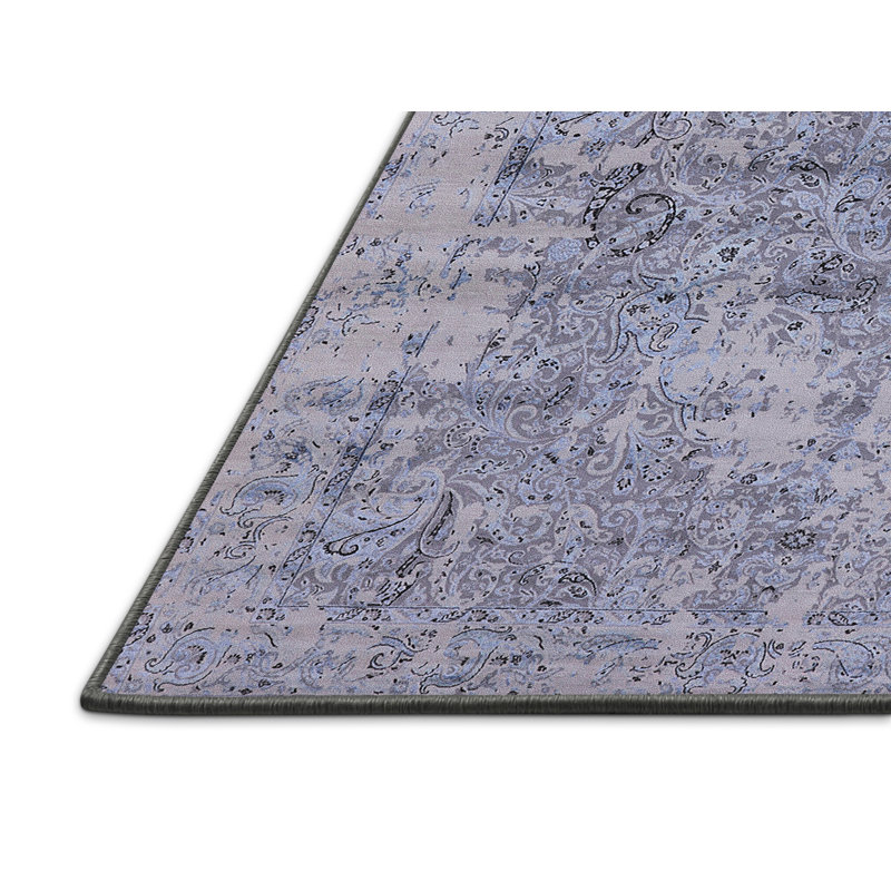 Tapis bleu à motif cachemire, Rectangle 8 pi x 12 pi