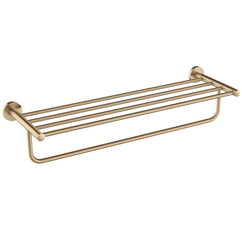 Elie Metal Accent Shelf with Towel Bar, Brushed Gold
