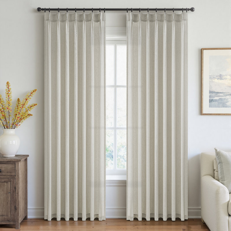 Pleated Linen Curtains, Semi Sheer Light Filtering Pinch Pleat with Hooks and Rings,Back Tab Drapes,Set of 2, 40" W x 84" L