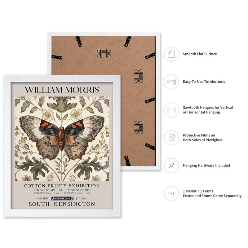 William Morris - Papillon No8, Poster, White Framed, 08"H x 10"W