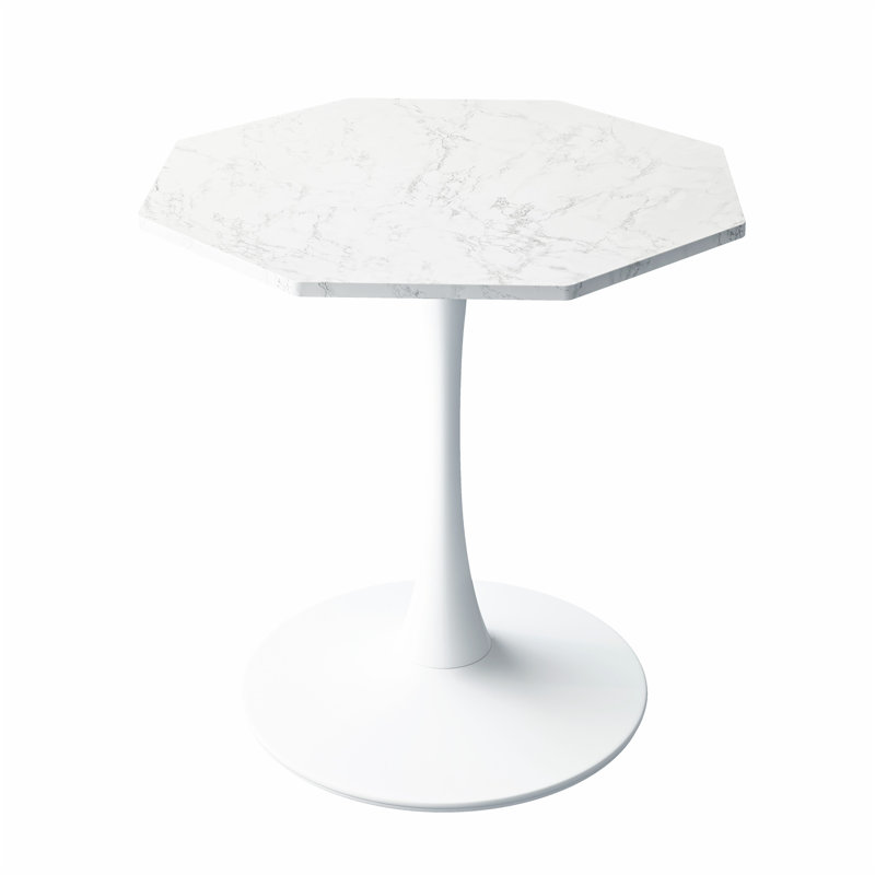 Modern Hexagonal Coffee Table with Sturdy Metal Base and MDF Top for Various Rooms, White Marble