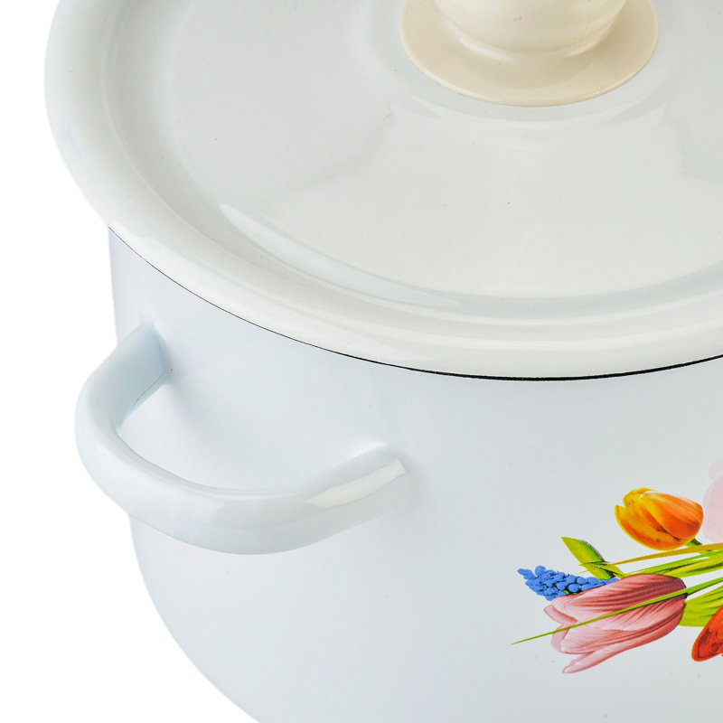 Spring Bouquet Enamelware Steel Pot with Lid