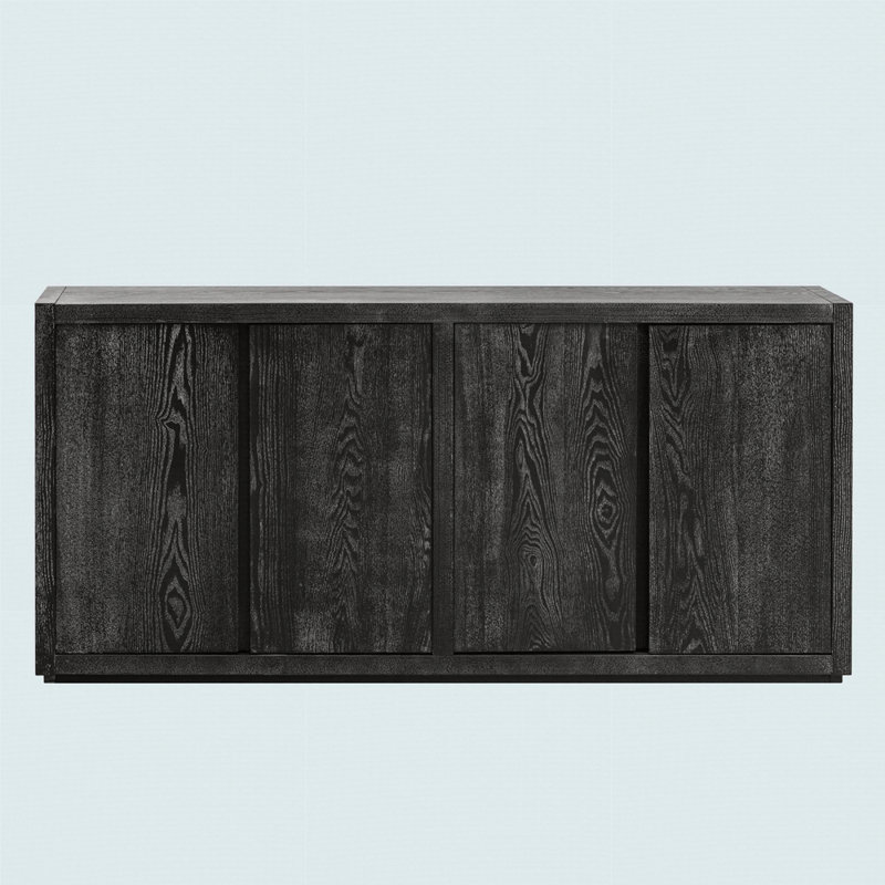 Caractéristiques distinctives d'un buffet d'armoire à quatre portes avec placage de frêne, Noir