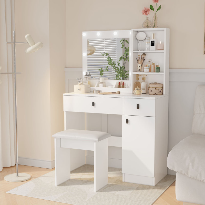 Vanity Desk with Lights and Mirror - Makeup Set with Large Drawers